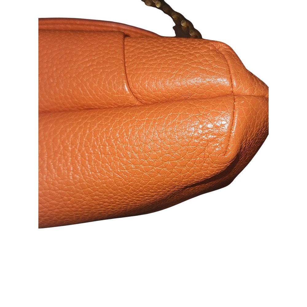 MCM Orange Pebbled Leather Shoulder Bag Gold Chain Studded Flap 2way Bag Luxury - Picture 8 of 8